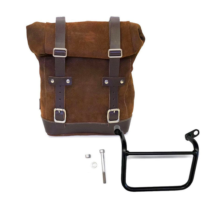 Bolsa lateral en piel dividida + marco izquierdo Triumph Scrambler 1200 XE & XC U002+1019SX